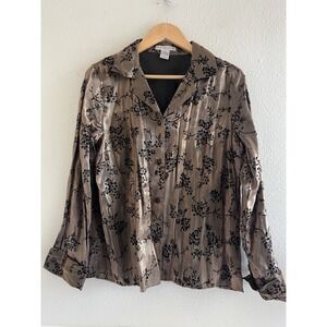 Notations Vintage Burnout Satin Floral Button Up Shirt Size Large Whimsigoth Art